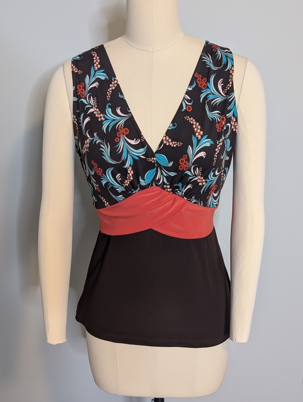 Floral V-Neck Y2K 90s Camisole Coral Waistband Size Medium